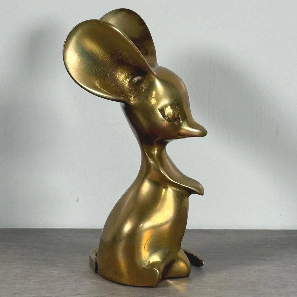 Big Ear MCM Stylized Solid Brass Mouse Figurine Made in Korea 5.25